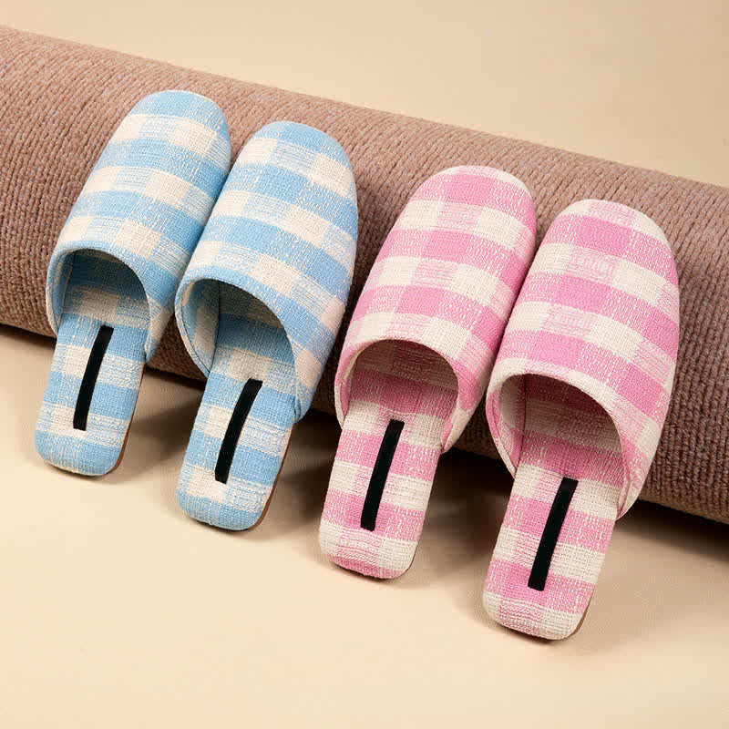 Chic Plaid Cotton-Linen Anti-Slip Slippers - image 0