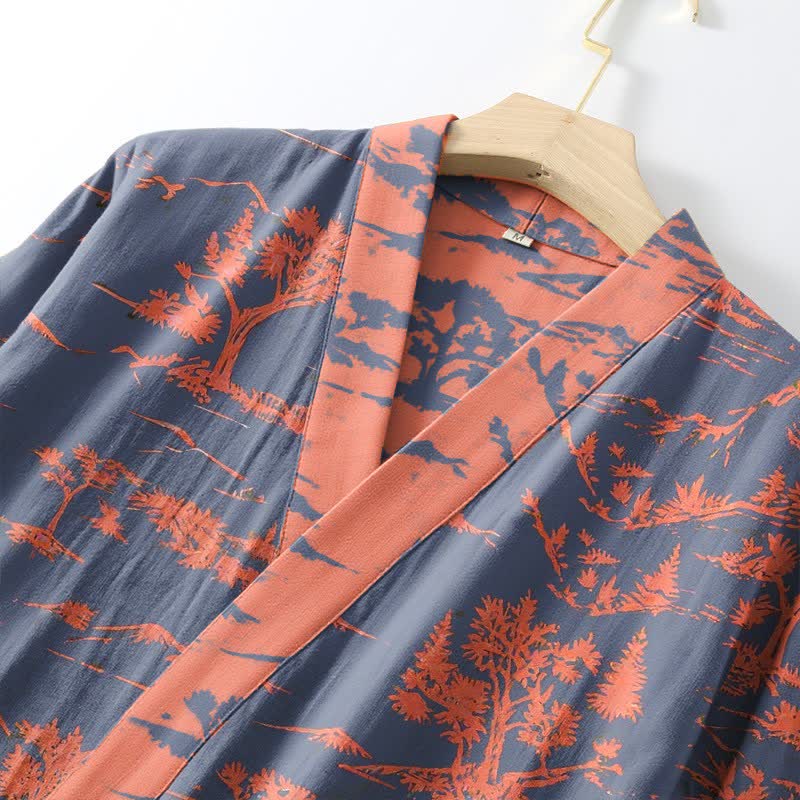 Unisex Mountain & Tree Cotton Gauze Kimono Robe - image 4