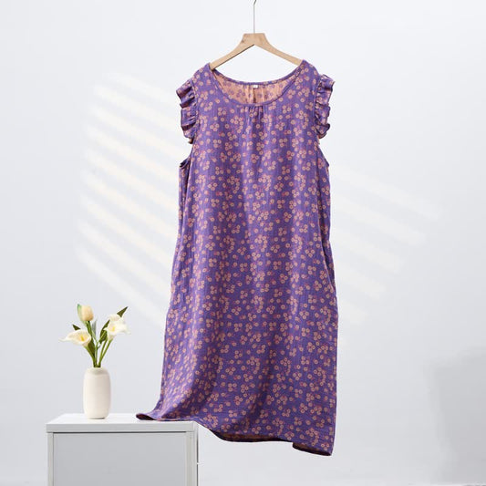 Country Daisy Pure Cotton Sleeveless Nightgown - Purple - XL - image 0