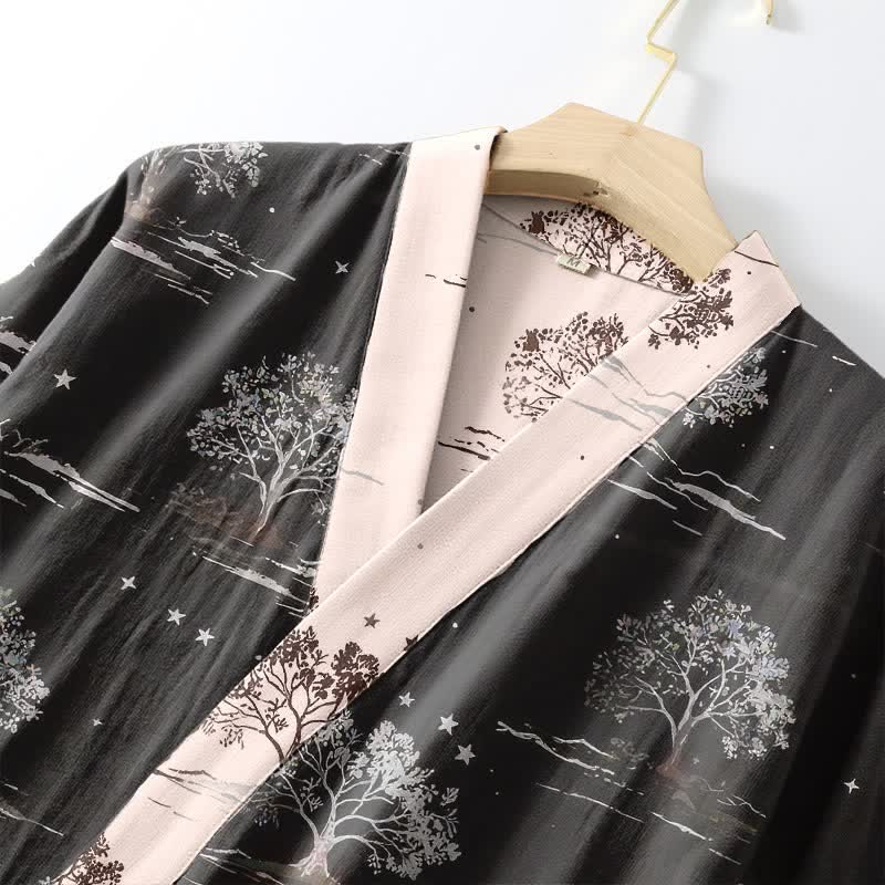 Unisex Charcoal Tree Cotton Kimono Robe - image 4
