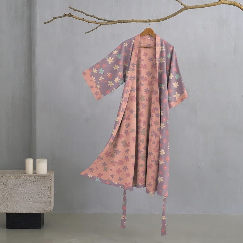 Purple Floral Cotton Gauze Kimono Robe - Purple - XL - image 0