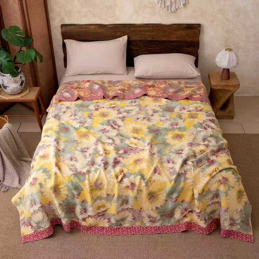 Artistic Sunflower Cotton Gauze Blanket - 86"W x 94"L - image 0
