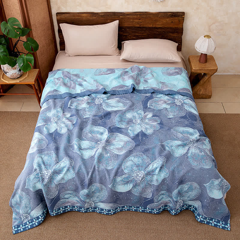 Country Blue Floral Cotton Gauze Blanket - 86"W x 94"L - image 0