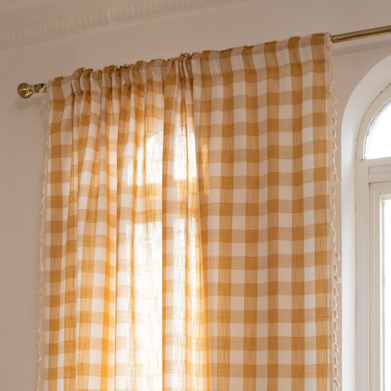 Country Style Grid Curtain with Tassels - image 15
