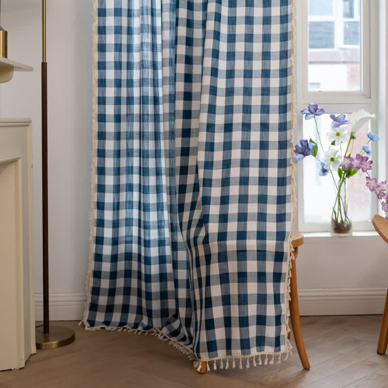 Country Style Grid Curtain with Tassels - image 21