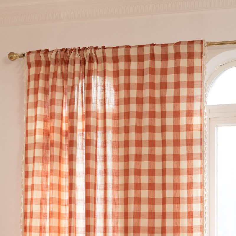 Country Style Grid Curtain with Tassels - image 12