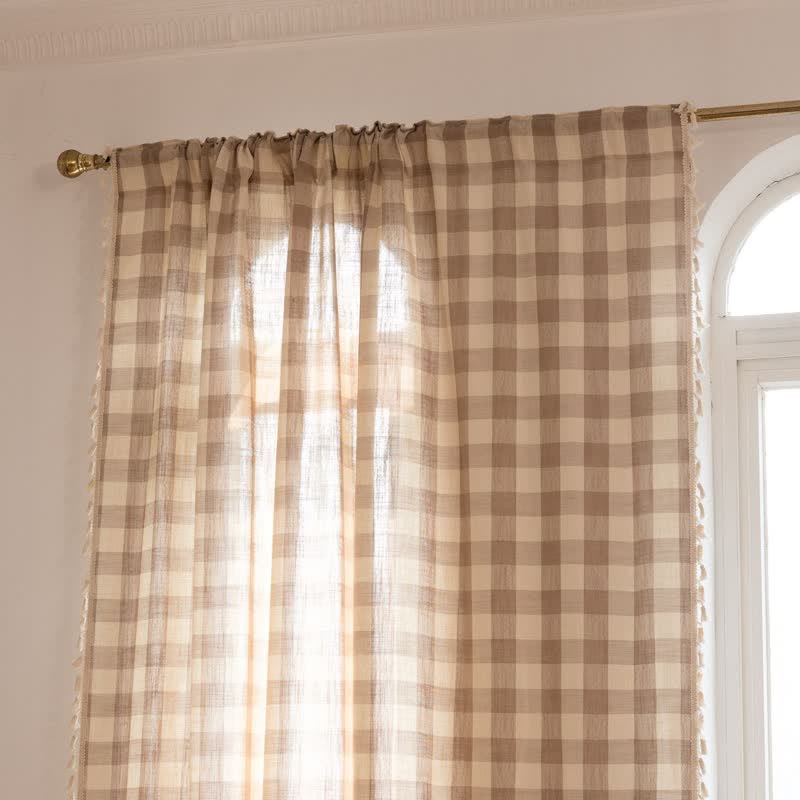 Country Style Grid Curtain with Tassels - image 31