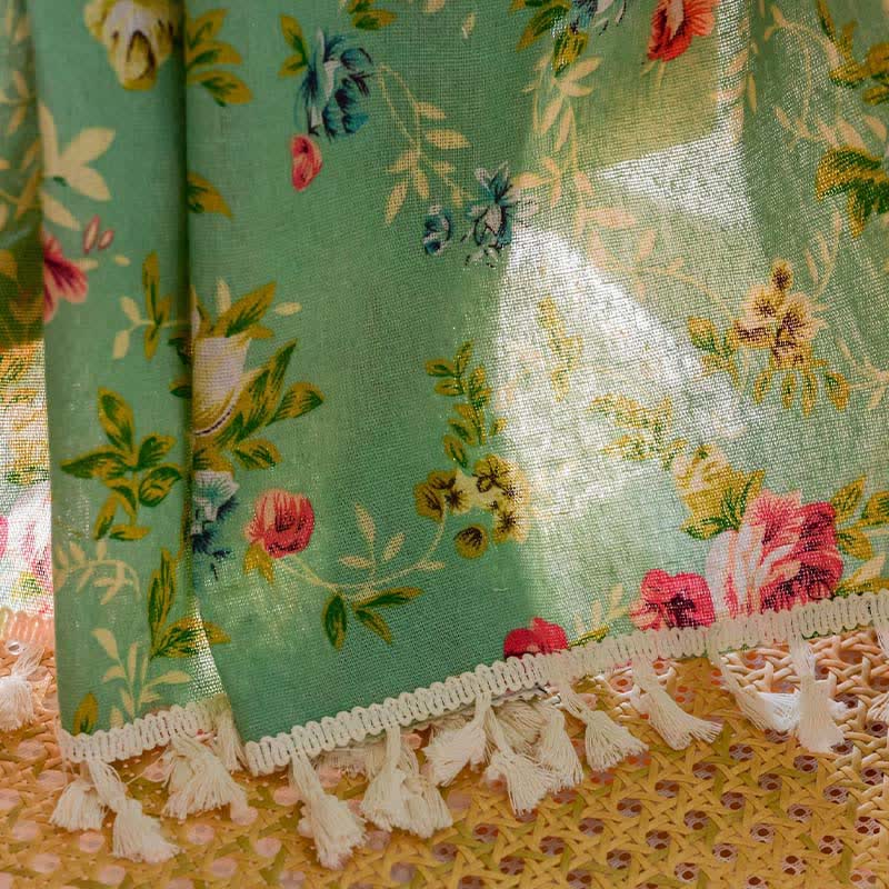 Rustic Green Rose Curtain with Tassel - image 7