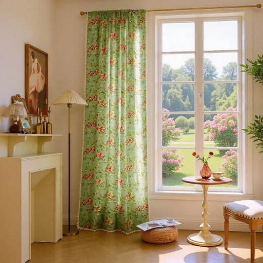 Rustic Green Rose Curtain with Tassel - 59" x 118" - image 0