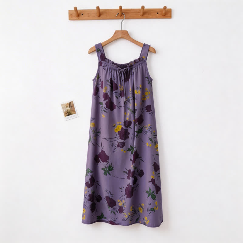 Purple Floral Print Sleeveless Nightgown - image 1