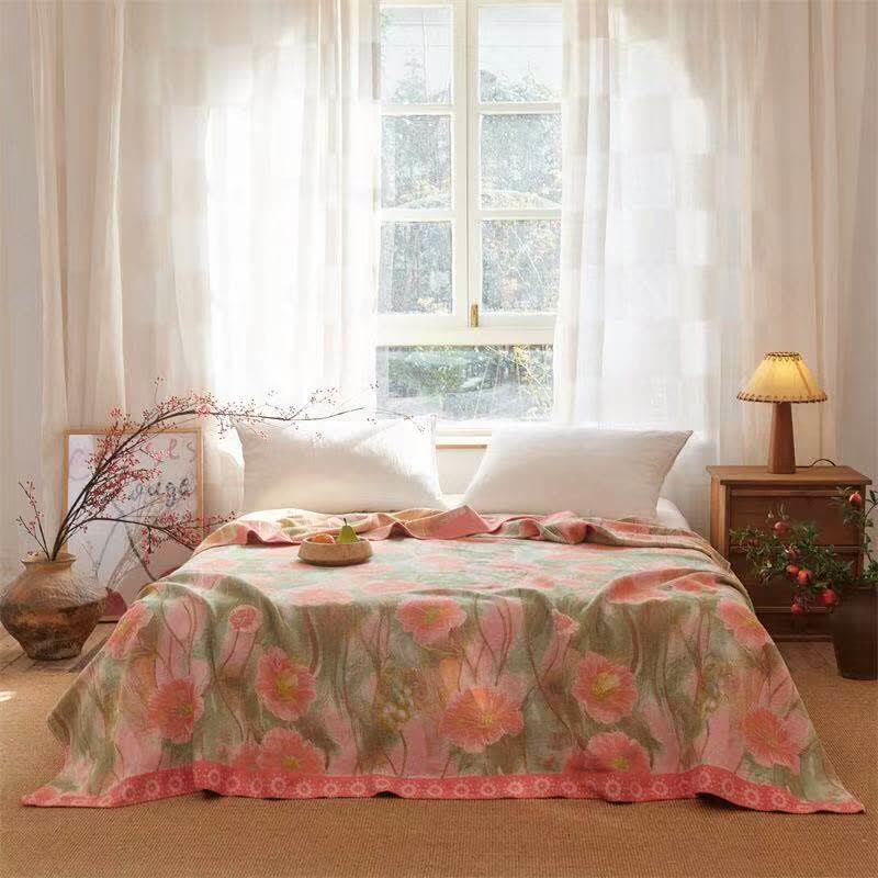 Watercolor Poppy Cotton Gauze Blanket - image 2