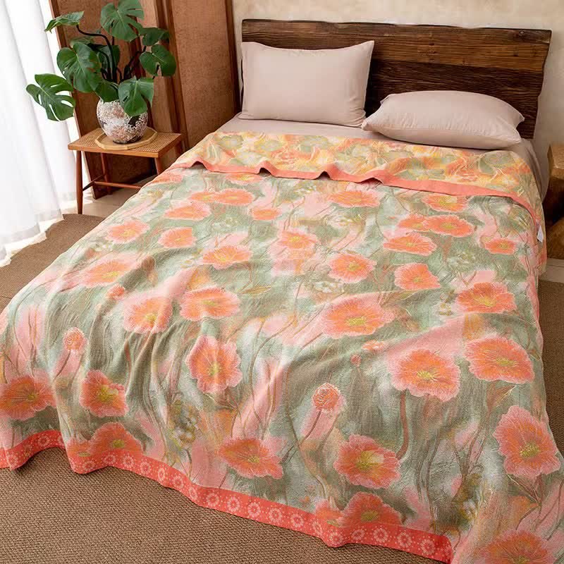 Watercolor Poppy Cotton Gauze Blanket - image 1