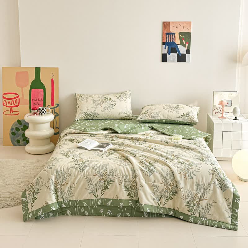 Botanical Leaf Print Pure Cotton Quilt - image 2