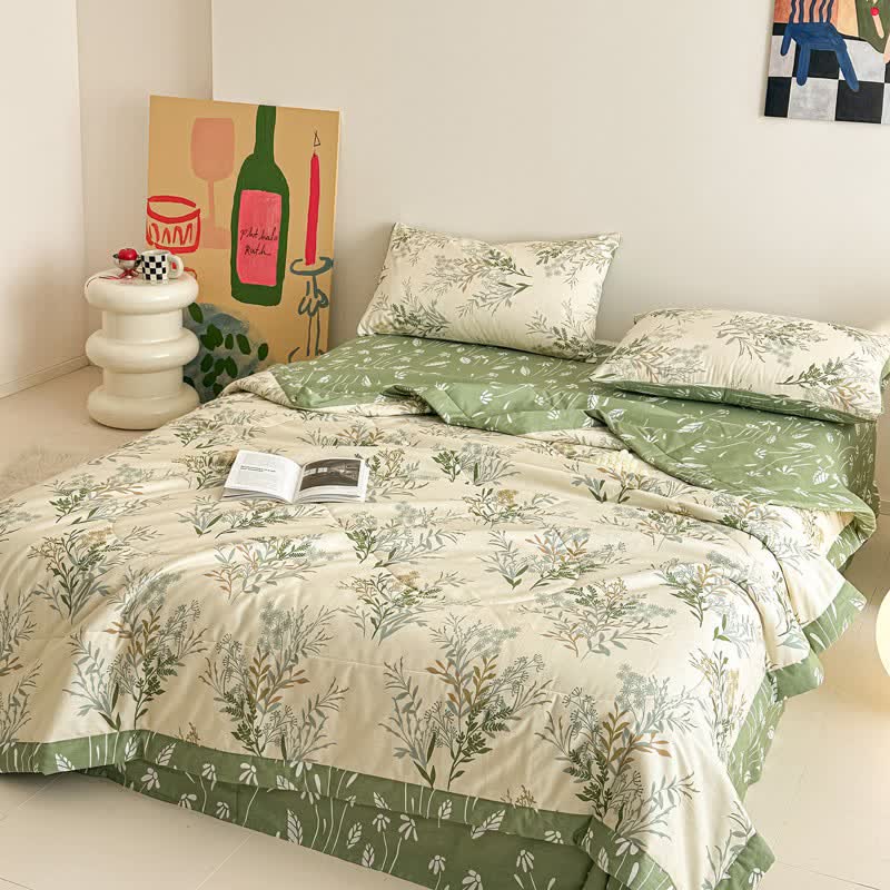Botanical Leaf Print Pure Cotton Quilt - image 3