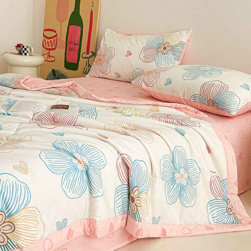 Line Art Floral Print Cotton Quilt - Bedding Set - King - image 0