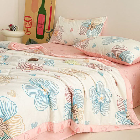 Line Art Floral Print Cotton Quilt - Bedding Set - King - image 0