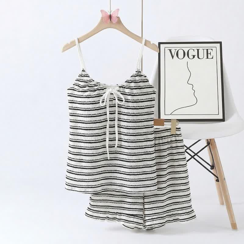 Bow Front Stripe Cami & Shorts Pajama Set - Black - 2XL - image 7