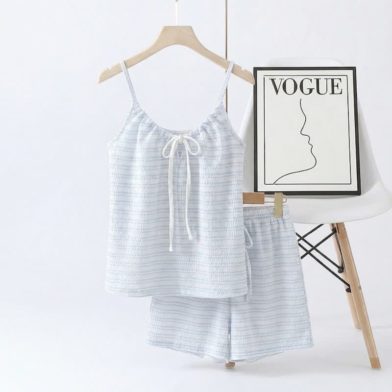Bow Front Stripe Cami & Shorts Pajama Set - Blue - 2XL - image 14