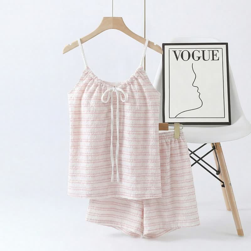 Bow Front Stripe Cami & Shorts Pajama Set - Pink - 2XL - image 0