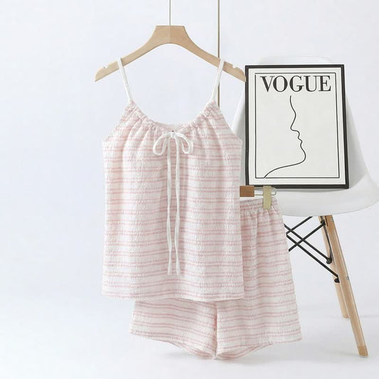 Bow Front Stripe Cami & Shorts Pajama Set - Pink - 2XL - image 0
