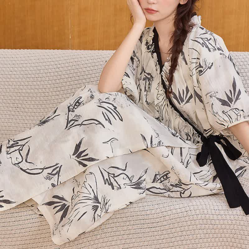 Artistic Pattern Ruffled Side-tie Nightgown - image 4