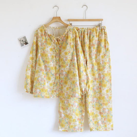 Cottagecore Floral Bunny Bamboo Fiber Pajamas - Yellow - XL - image 0