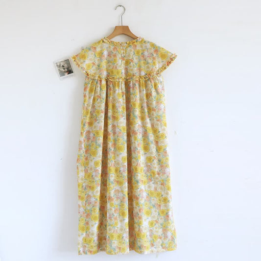 Cottagecore Yellow Floral Cotton Nightgown - Yellow - XL - image 0