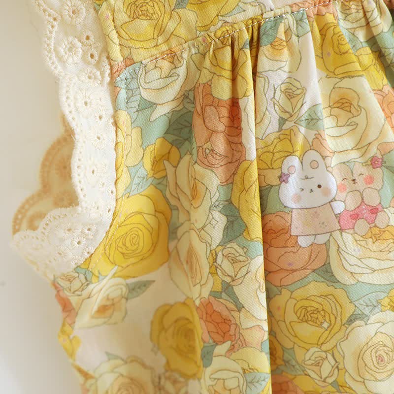 Yellow Floral Lace Trim Cotton Nightgown - image 6