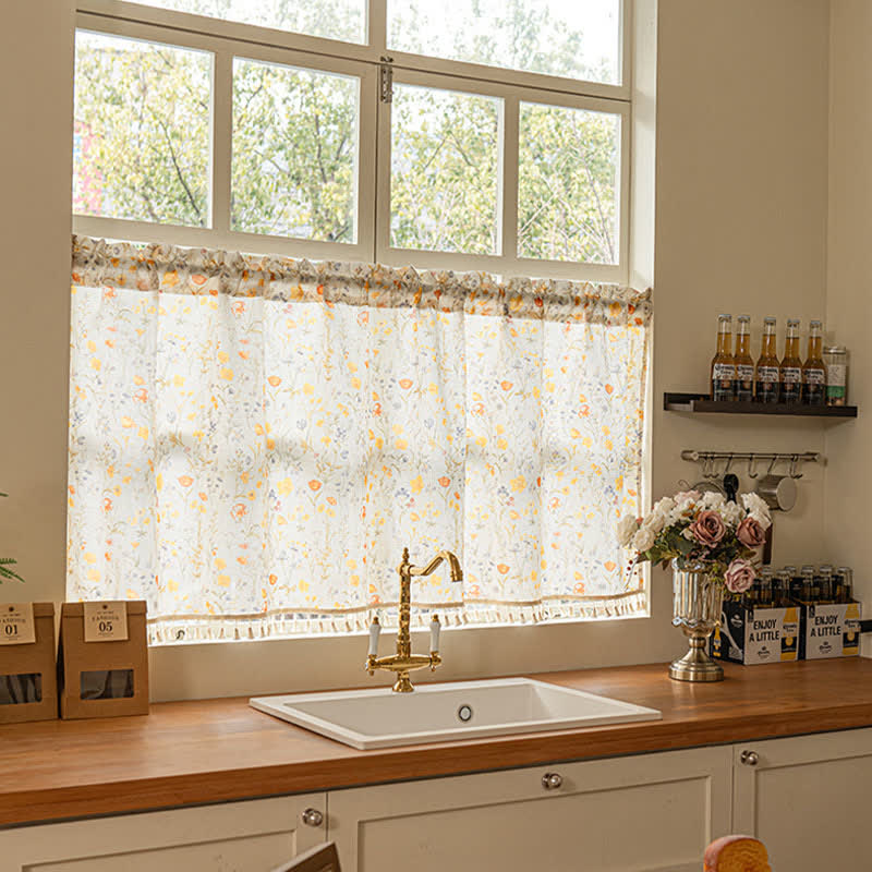 Floral Semi-Sheer Kitchen Half Curtain - image 1