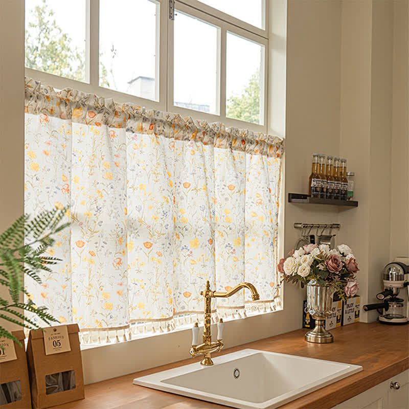 Floral Semi-Sheer Kitchen Half Curtain - image 2