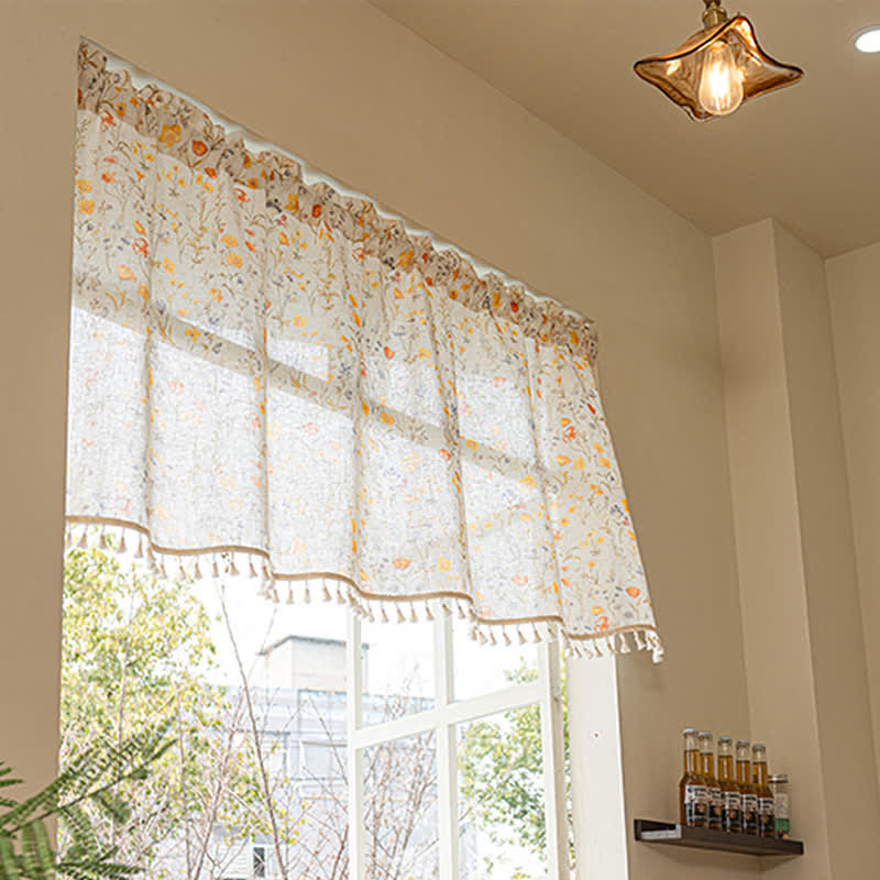 Floral Semi-Sheer Kitchen Half Curtain - image 4