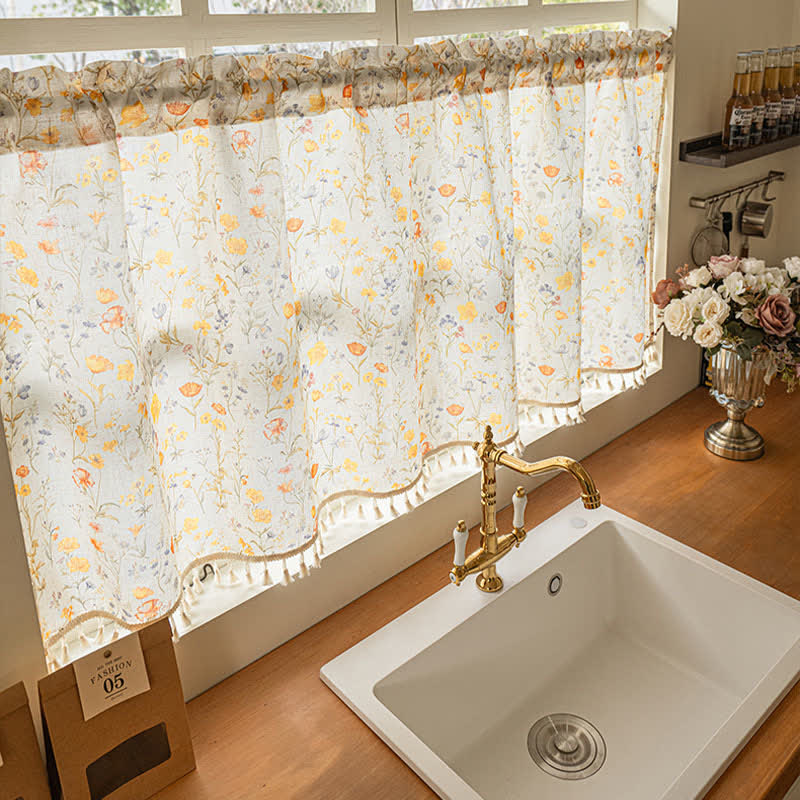 Floral Semi-Sheer Kitchen Half Curtain - image 3