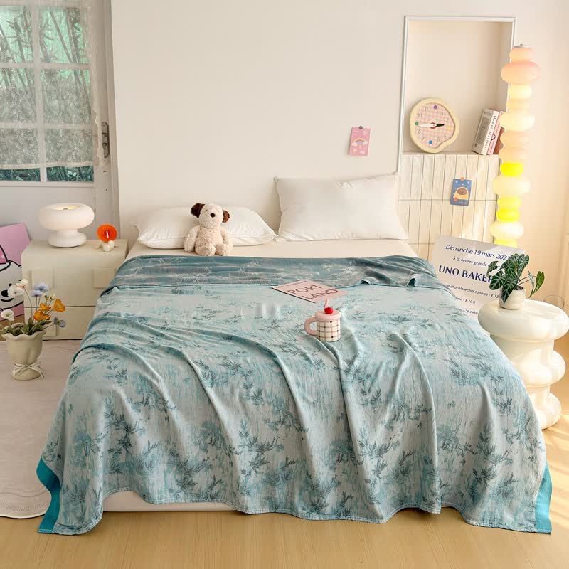 Artistic Botanical Bamboo Fiber Summer Blanket - image 1