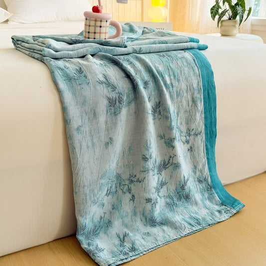 Artistic Botanical Bamboo Fiber Summer Blanket - Blue - 79"W x 90"L - image 0