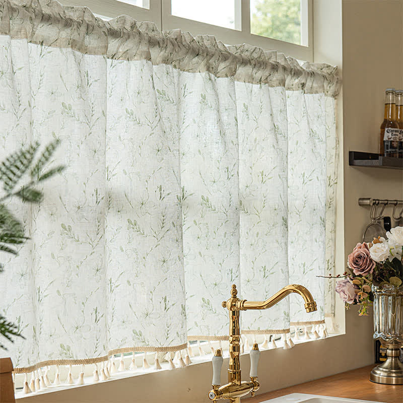 Botanical Leaf Semi-Sheer Short Drapes - 52"W x 96"L - image 0