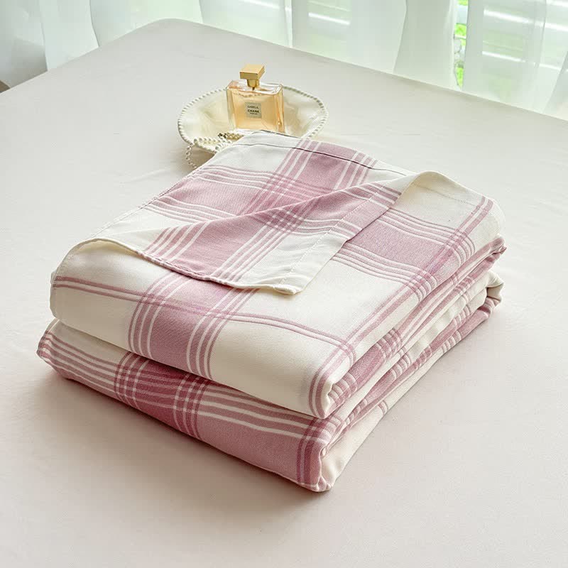 Classic Plaid Bamboo Fiber Blanket - Pink - 79"W x 90"L - image 0