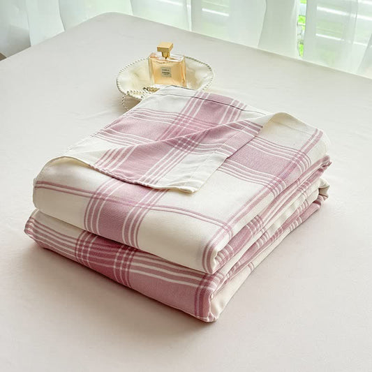 Classic Plaid Bamboo Fiber Blanket - Pink - 79"W x 90"L - image 0