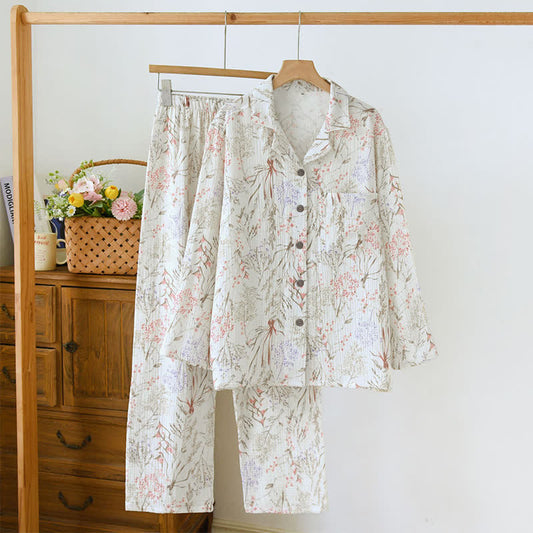 Muted Floral Cotton Gauze Pajama Set - XL - image 0