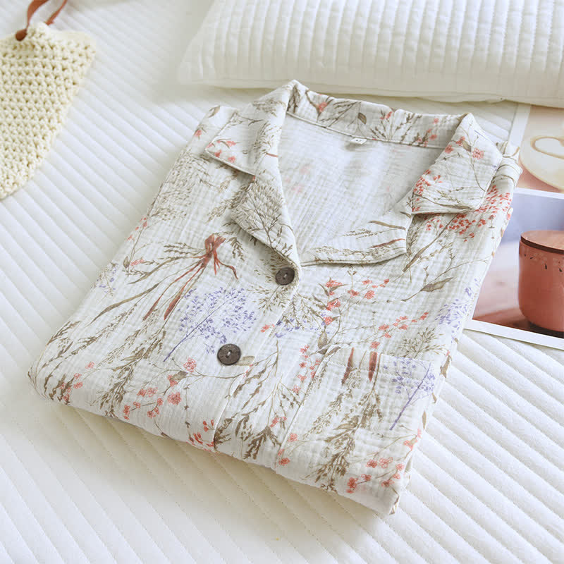 Muted Floral Cotton Gauze Pajama Set - image 2