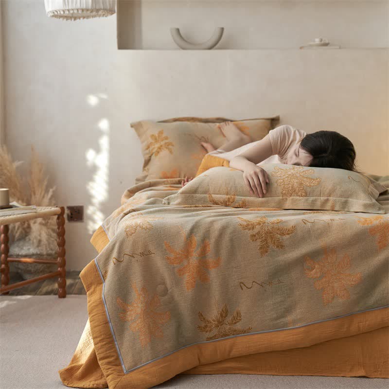 Cotton Gauze Jacquard Rustic Leaf Bedding - image 5