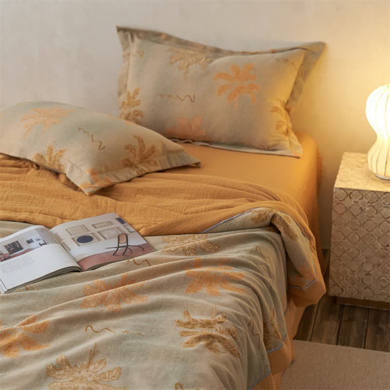 Cotton Gauze Jacquard Rustic Leaf Bedding - image 4