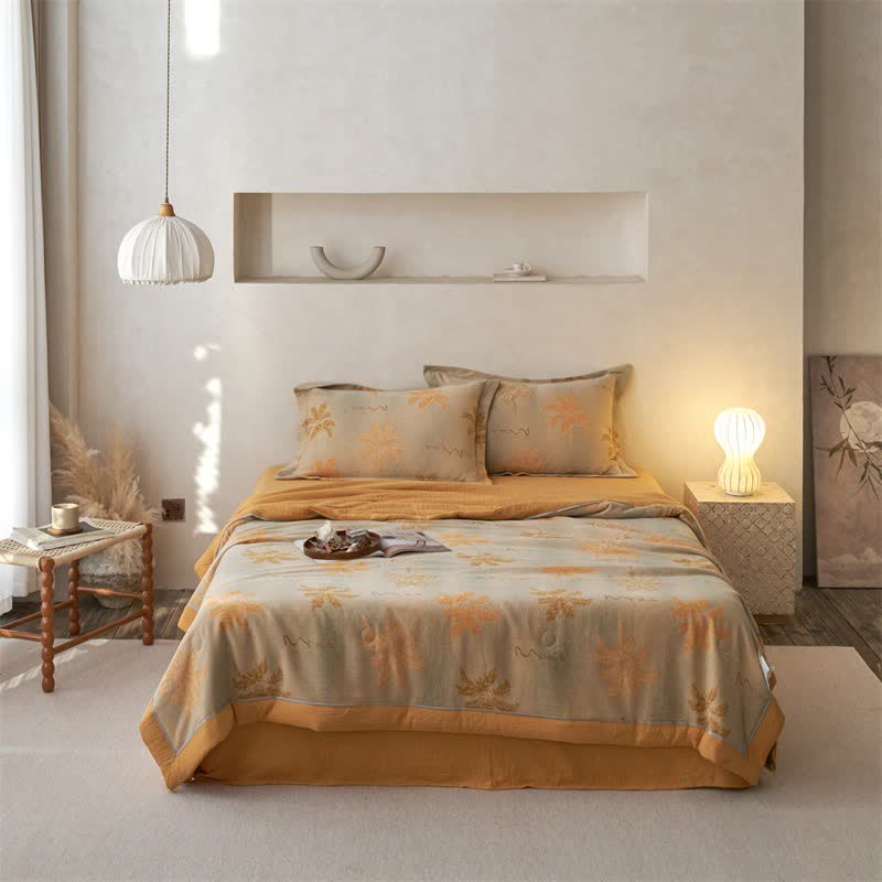 Cotton Gauze Jacquard Rustic Leaf Bedding - Bedding Set - King - image 0