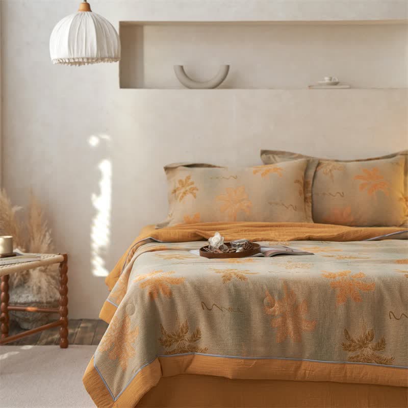 Cotton Gauze Jacquard Rustic Leaf Bedding - image 9