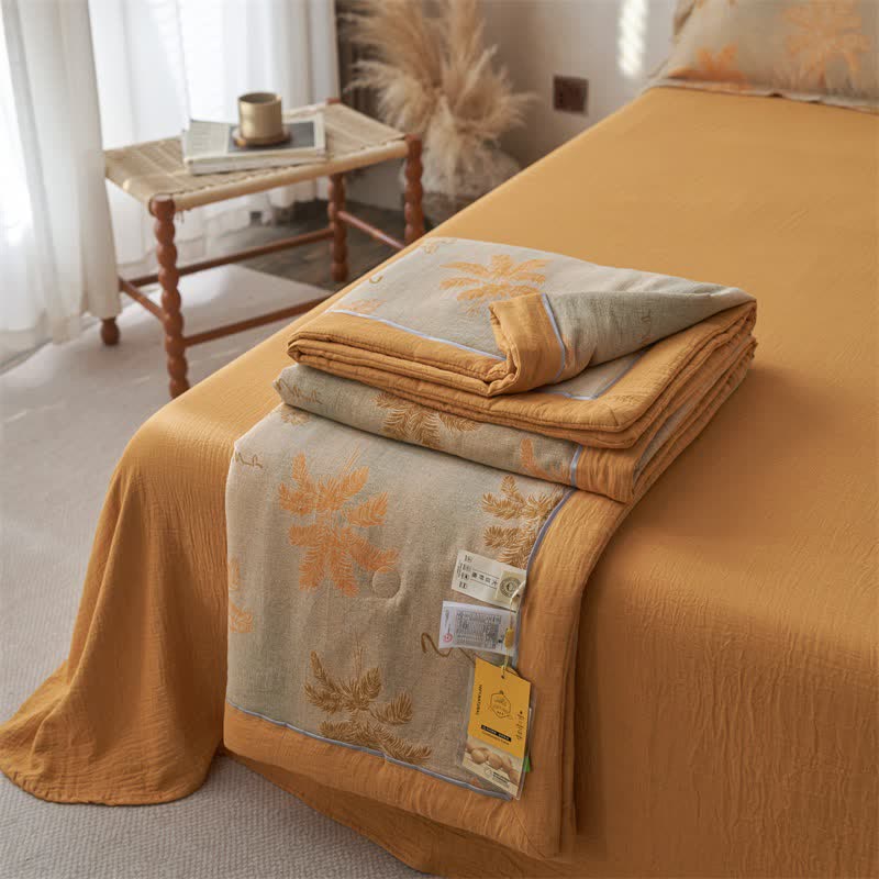 Cotton Gauze Jacquard Rustic Leaf Bedding - Quilt - King - image 16