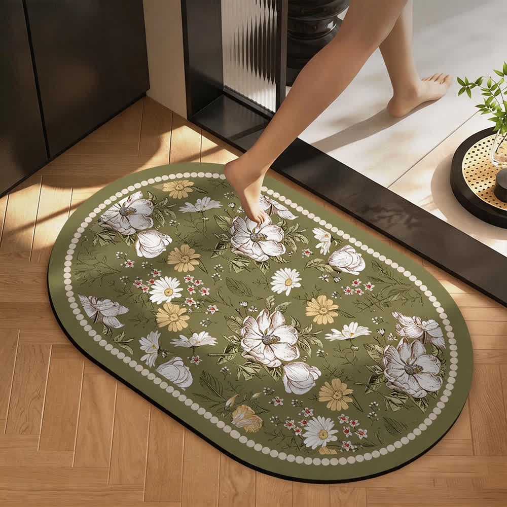 Retro Botanical Diatom Mud Anti-Slip Mat - Ellipse - 23"W x 35"L - image 2