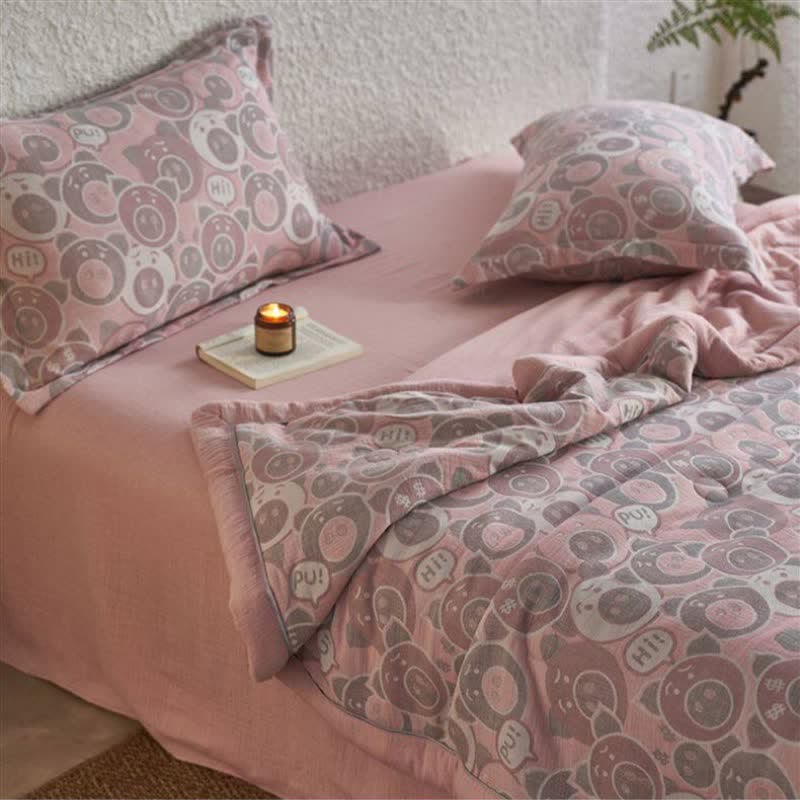 Cotton Gauze Jacquard Cute Pig Bedding - image 3
