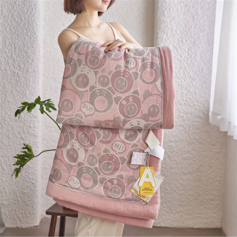 Cotton Gauze Jacquard Cute Pig Bedding - Quilt - King - image 5