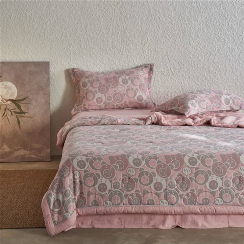 Cotton Gauze Jacquard Cute Pig Bedding - image 2