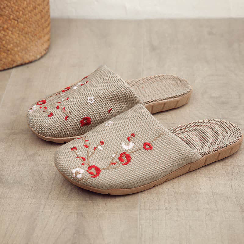Embroidered Plum Bossom Comfy Flax Slippers - image 4