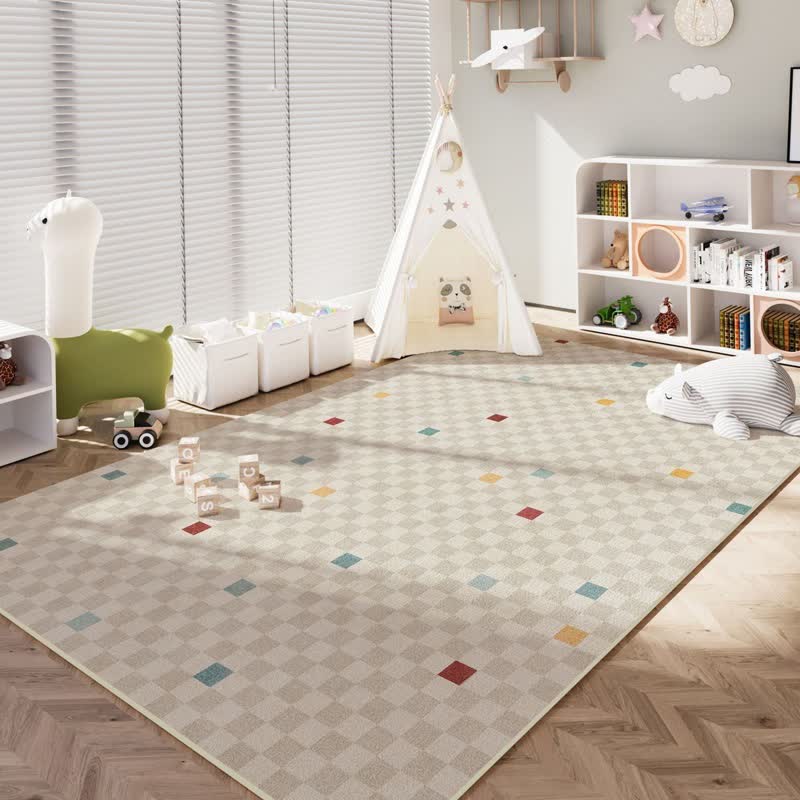 Neurtral Checkerd Rug Neutral Checkered Kids Area Rug – uk.ownkoti